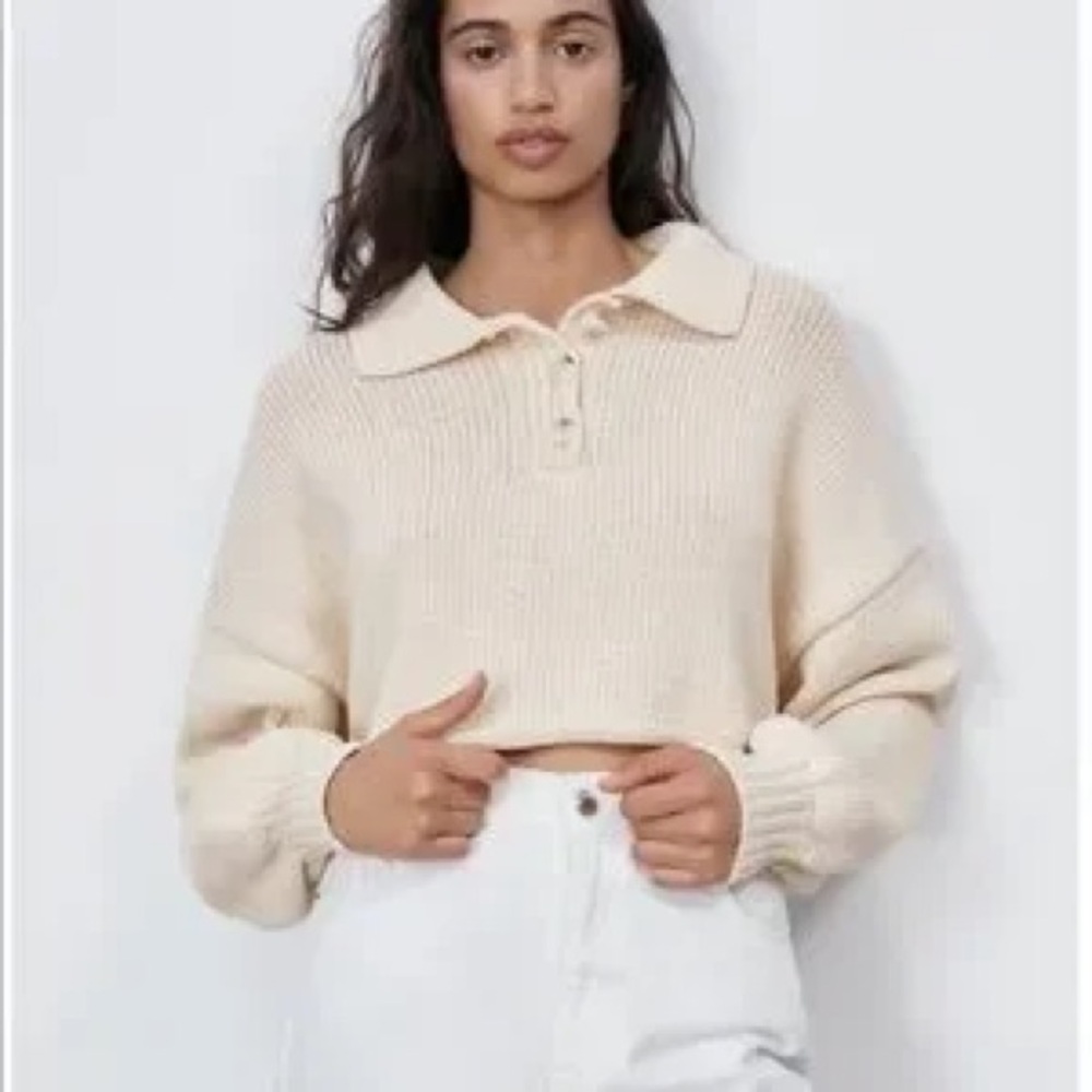 Zara Cream Collared Women's Sweater